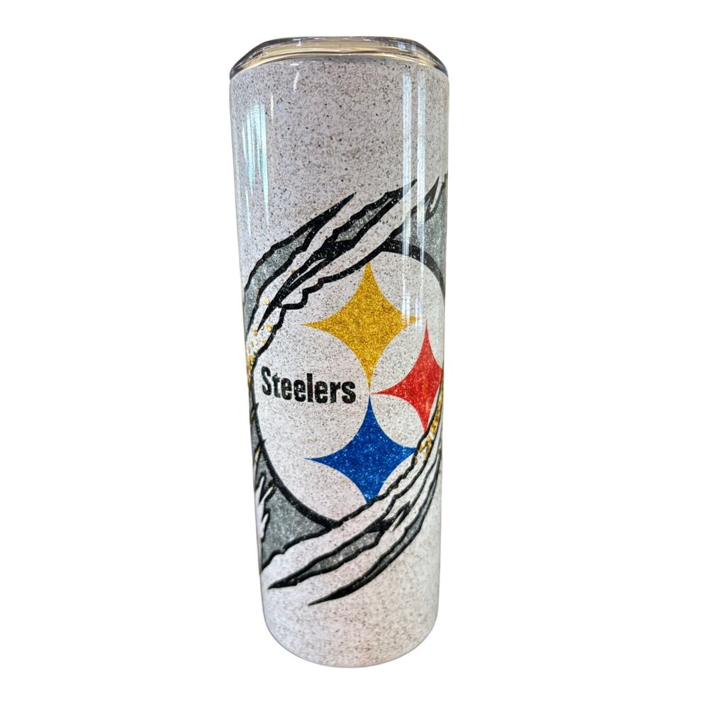 Pittsburgh Steelers Glitter Effect Handmade Tall Slim Insulated Tumbler
